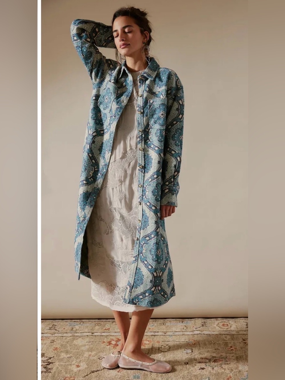 FREE PEOPLE x We The Free Brick Lane Jacquard Maxi Shirt Jacket size medium - Picture 4 of 16